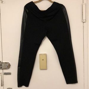 Black Ponte leggings w/ black pleather down side